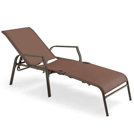 Juego de 2 tumbonas plegables para patio con respaldo ajustable - Marrón