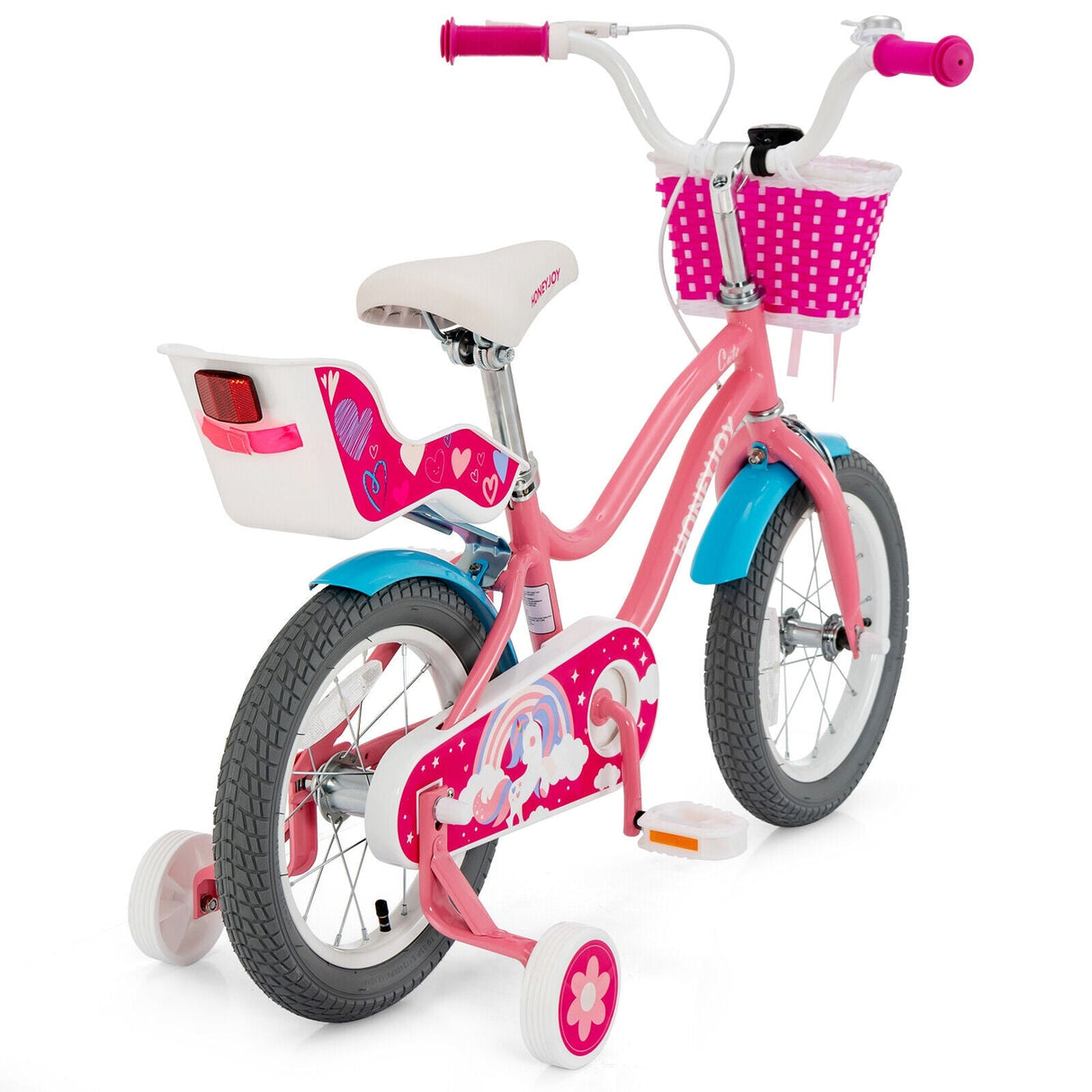 Bicicleta infantil de 16 pulgadas con ruedas de entrenamiento y cesta de almacenamiento