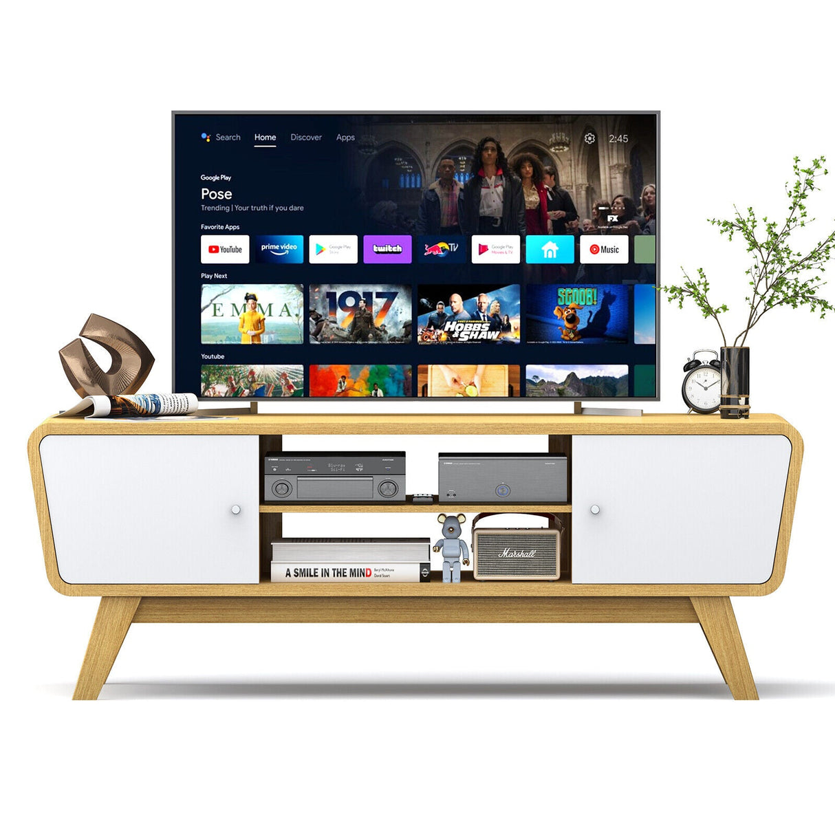 Mueble de TV con puertas corredizas y estante ajustable para televisores de hasta 55 pulgadas