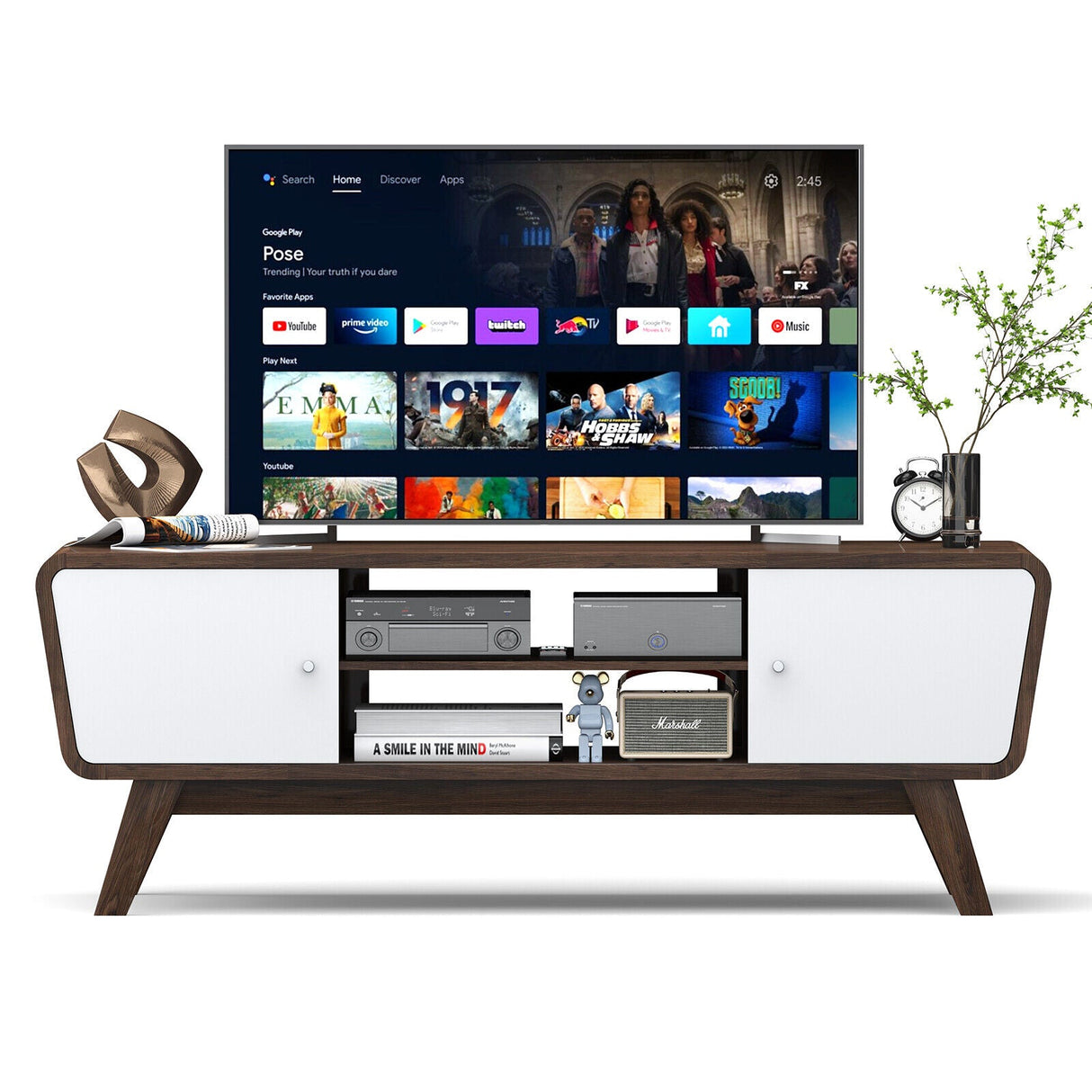 Mueble de TV con puertas corredizas y estante ajustable para televisores de hasta 55 pulgadas