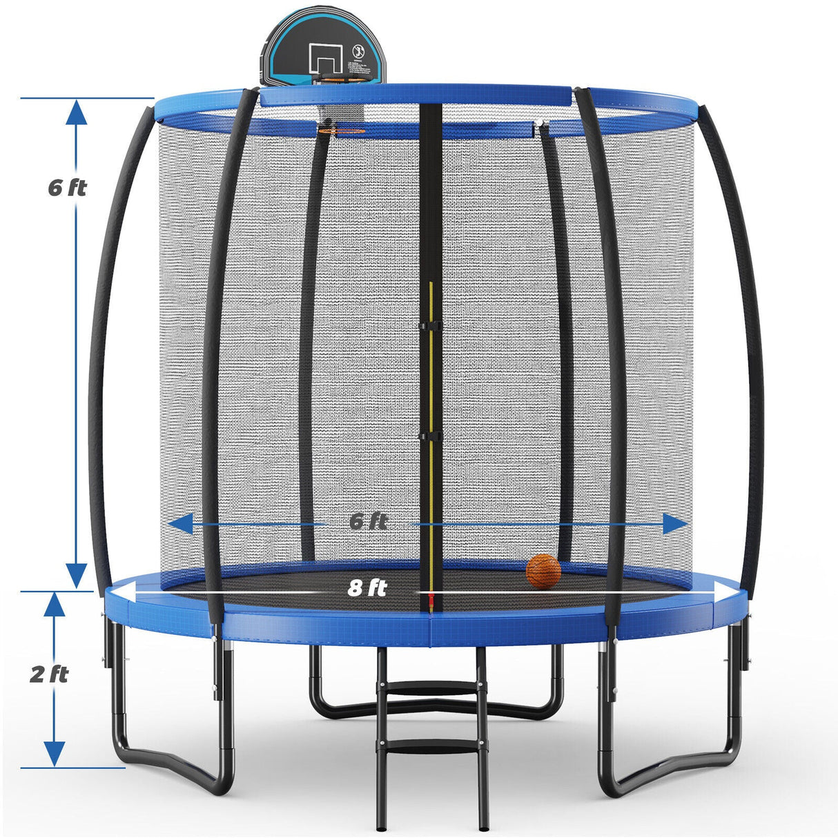 Trampolín recreativo de 8/10 pies con canasta de baloncesto