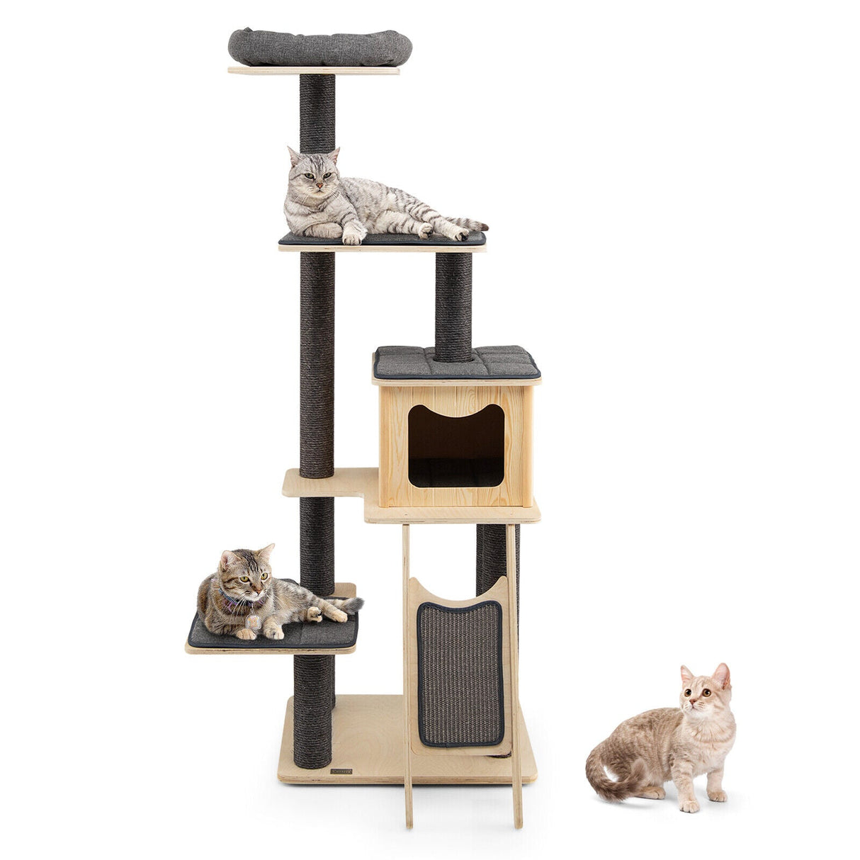 Rascador moderno de 5 niveles para gatos con cojines lavables - Gris