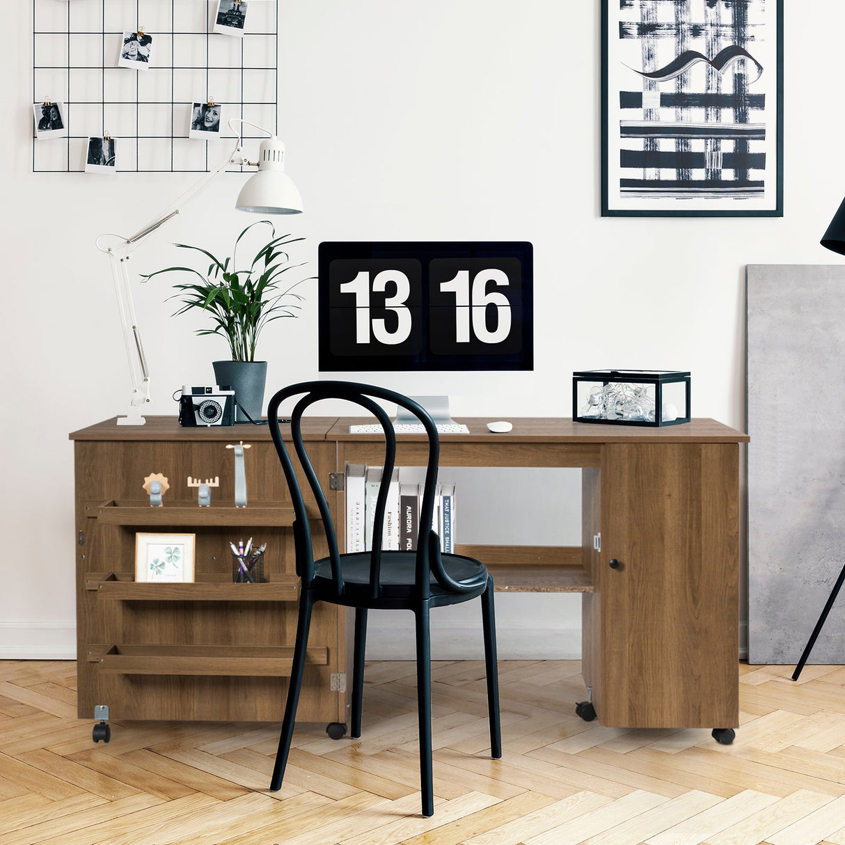Mesa de costura plegable, estantes, mueble de almacenamiento, carrito artesanal con ruedas