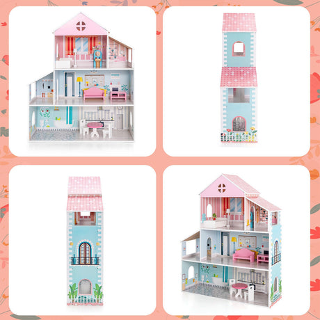 Casa de muñecas de 3 niveles con muebles, regalo para mayores de 3 años