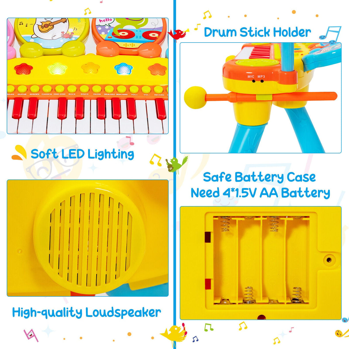 Combinación de teclado de piano de 24 teclas con batería de DJ, micrófono y MP3