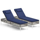 Tumbona doble de patio con respaldo y reposacabezas ajustables en 6 niveles para piscina - Azul marino