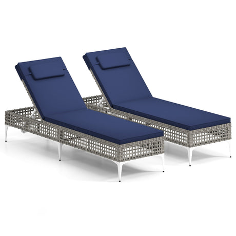 Tumbona doble de patio con respaldo y reposacabezas ajustables en 6 niveles para piscina - Azul marino
