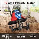 10 Amp Powerful Corded Electric Tiller Cultivator with Safety Lock