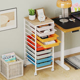 10-Drawer Rolling Storage Cart Mobile Utility Organizer with Wooden Tabletop and Lockable Wheels