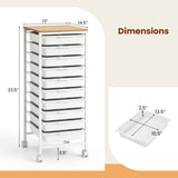 10-Drawer Rolling Storage Cart Mobile Utility Organizer with Wooden Tabletop and Lockable Wheels