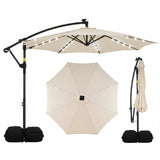 10 FT Solar LED Offset Cantilever Patio Umbrella Hanging Outdoor Market Umbrella