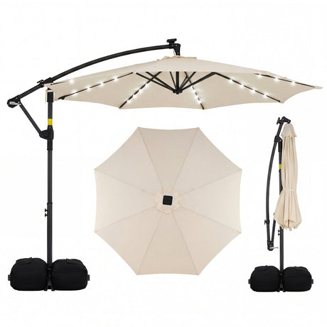 Sombrilla excéntrica LED solar de 10 pies para patio, colgante para exteriores, para mercado