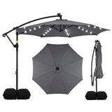 10 FT Solar LED Offset Cantilever Patio Umbrella Hanging Outdoor Market Umbrella