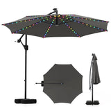 10 Feet Solar Offset Hanging Umbrella with Base and LED Lights