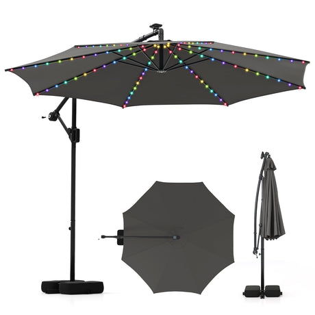 Sombrilla Colgante Solar de 10 Pies con Base y Luces LED