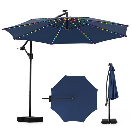 Sombrilla Colgante Solar de 10 Pies con Base y Luces LED