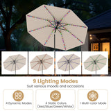10 Feet Solar Patio Umbrella with 96 Multi-Colored Flowing LED Lights and Tilt Adjustment