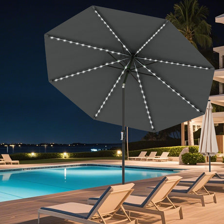 Sombrilla solar de patio de 3 metros con 96 luces LED multicolores y ajuste de inclinación