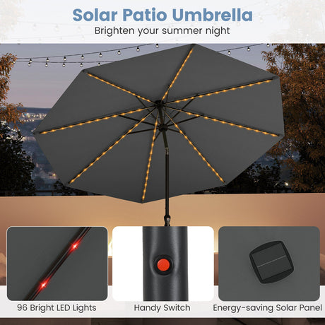 Sombrilla solar de patio de 3 metros con 96 luces LED multicolores y ajuste de inclinación