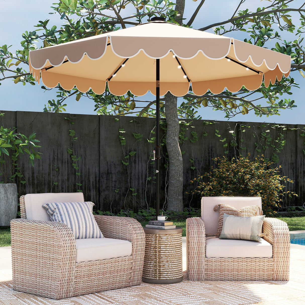 Sombrilla Solar de Patio de 10 pies con 24 Luces LED