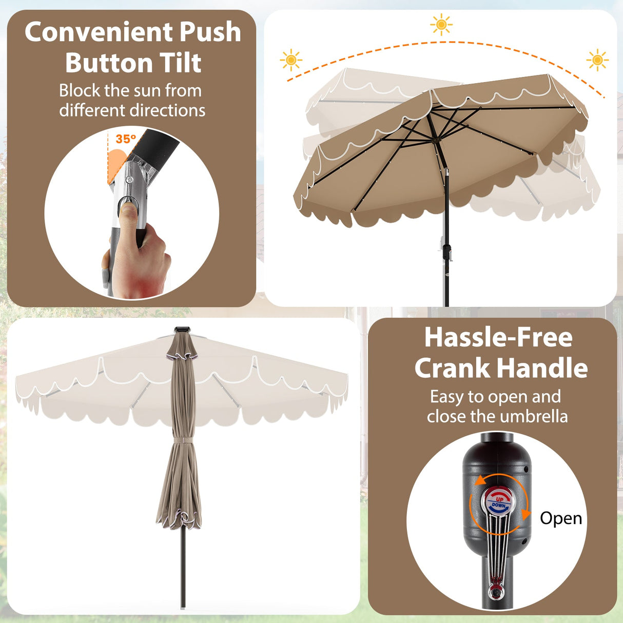 Sombrilla Solar de Patio de 10 pies con 24 Luces LED