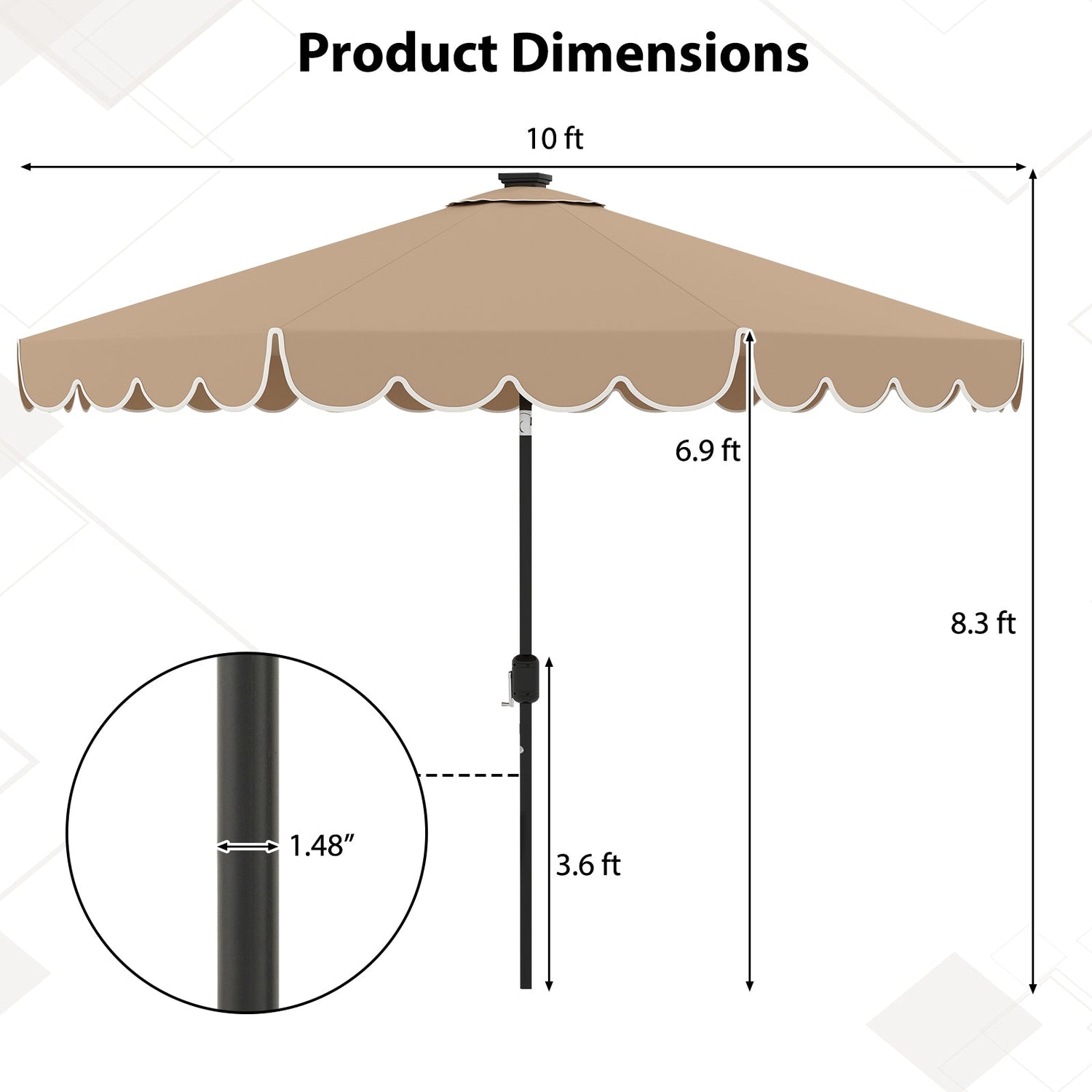 Sombrilla Solar de Patio de 10 pies con 24 Luces LED