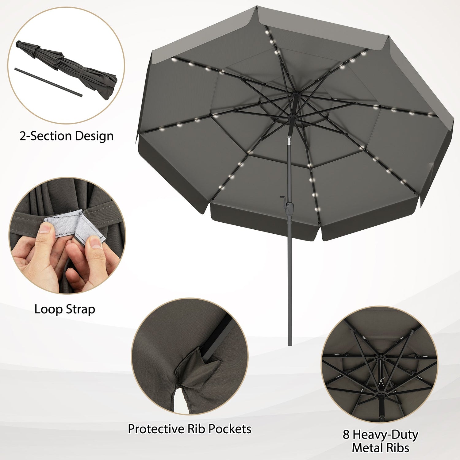 Sombrilla de patio solar de 10 pies con parte superior ventilada de 3 niveles