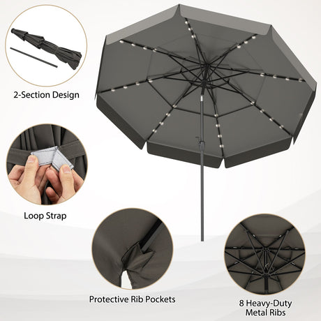 Sombrilla de patio solar de 10 pies con parte superior ventilada de 3 niveles