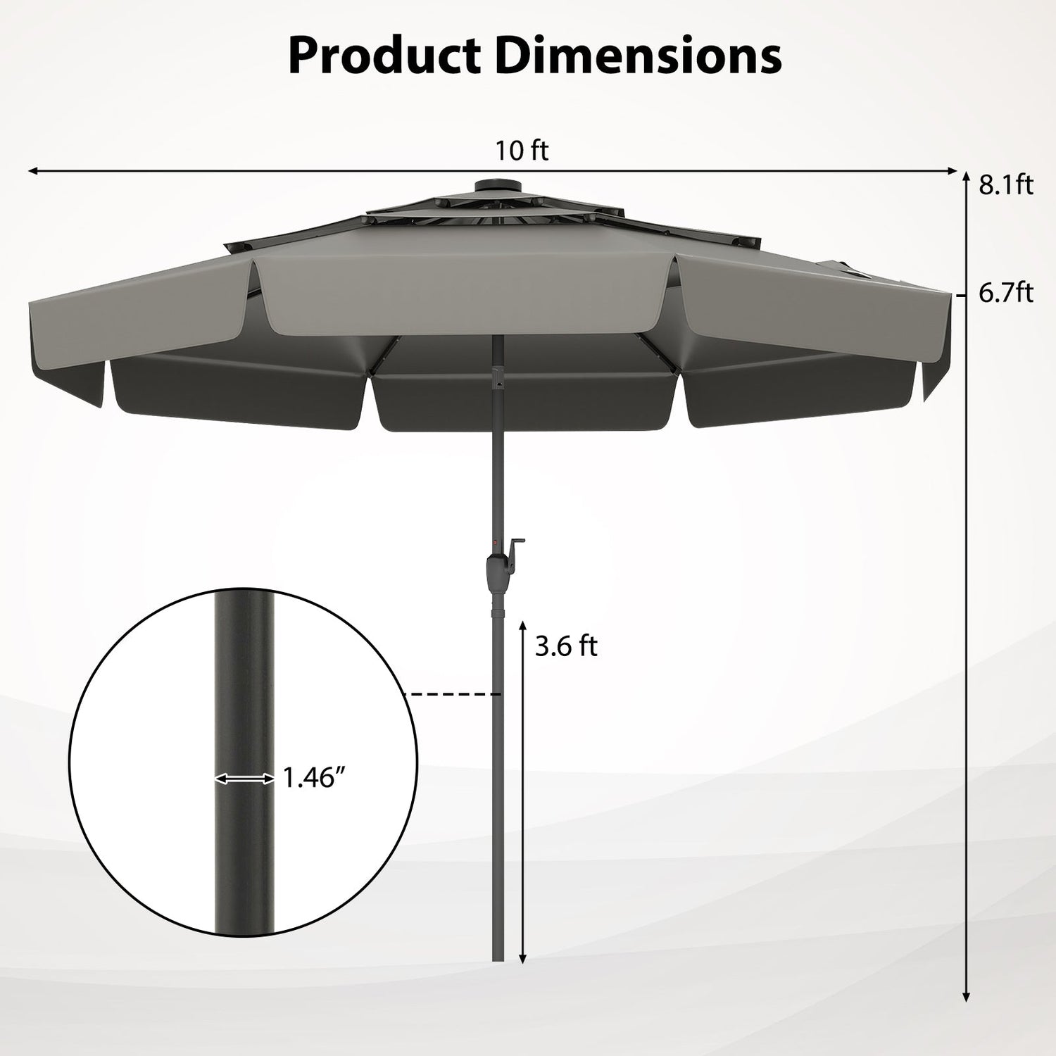 Sombrilla de patio solar de 10 pies con parte superior ventilada de 3 niveles