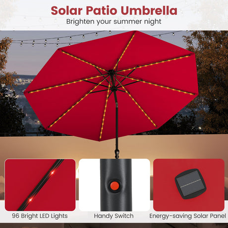 Sombrilla solar de patio de 3 metros con 96 luces LED multicolores y ajuste de inclinación