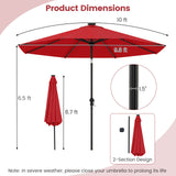 10 Feet Solar Patio Umbrella with 96 Multi-Colored Flowing LED Lights and Tilt Adjustment