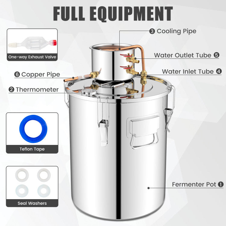 Destilador de Alcohol de 10 Galones (40 L) con 2 Ollas de Acero Inoxidable