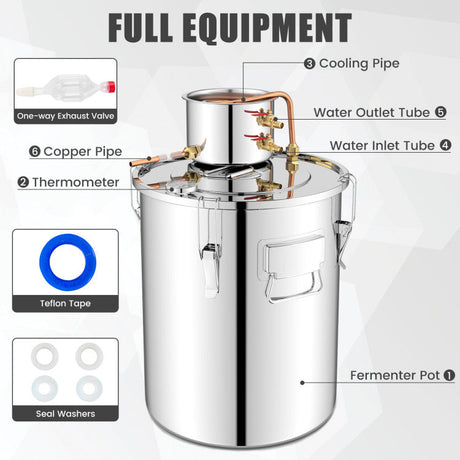 Destilador de Alcohol de 10 Galones (40 L) con 2 Ollas de Acero Inoxidable