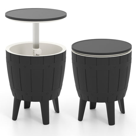 Mesa de centro/bar de 10 galones para exteriores con cubitera y tapa telescópica para cerveza y vino