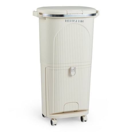 Bote de basura de cocina de 10 galones de doble capa con tapa y 2 cubos extraíbles - Beige