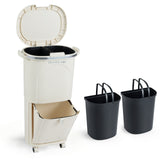 10 Gallon Kitchen Trash Can Double-Layer with Lid and 2 Removable Buckets-Beige