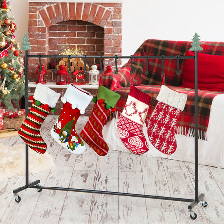 Soporte de Pie para 10 Calcetines Navideños con Ruedas - Negro