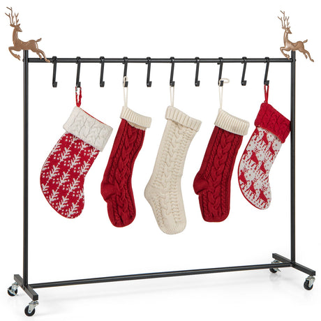 Soporte de Pie para 10 Calcetines Navideños con Ruedas - Negro