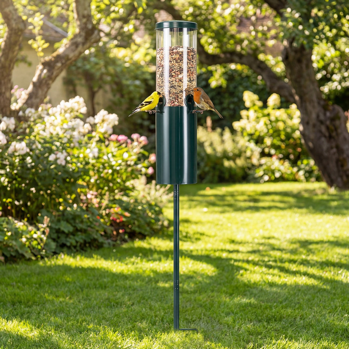 Comedero para pájaros a prueba de ardillas de 4,5 kg de gran capacidad con montaje en poste y deflector