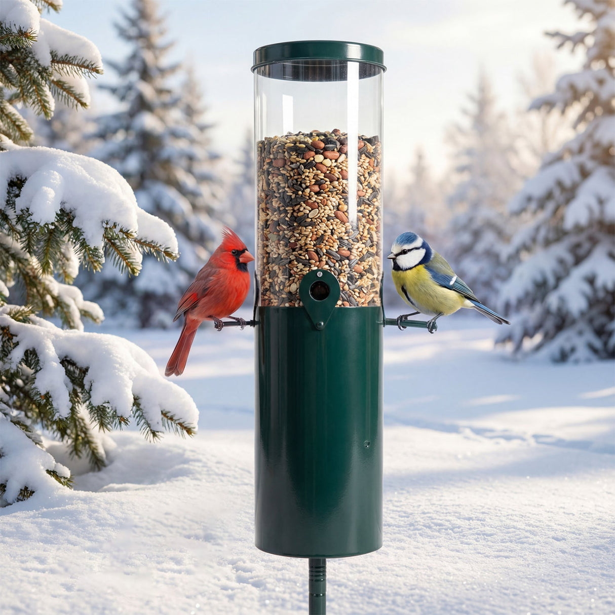 Comedero para pájaros a prueba de ardillas de 4,5 kg de gran capacidad con montaje en poste y deflector