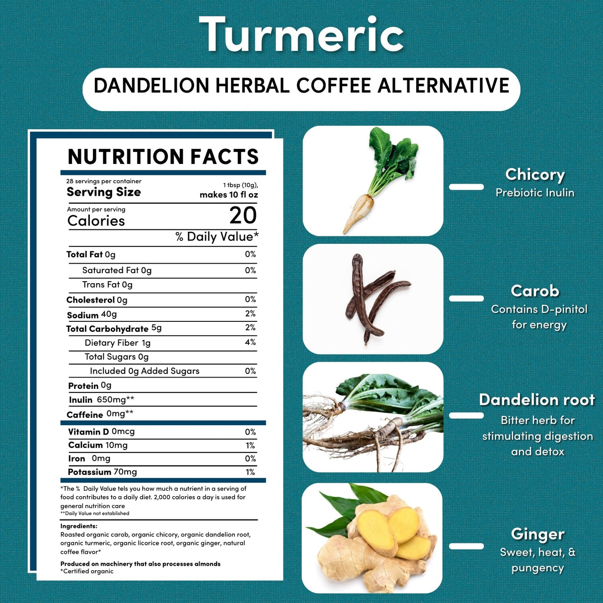 Café de hierbas de diente de león y cúrcuma