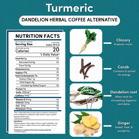 Café de hierbas de diente de león y cúrcuma