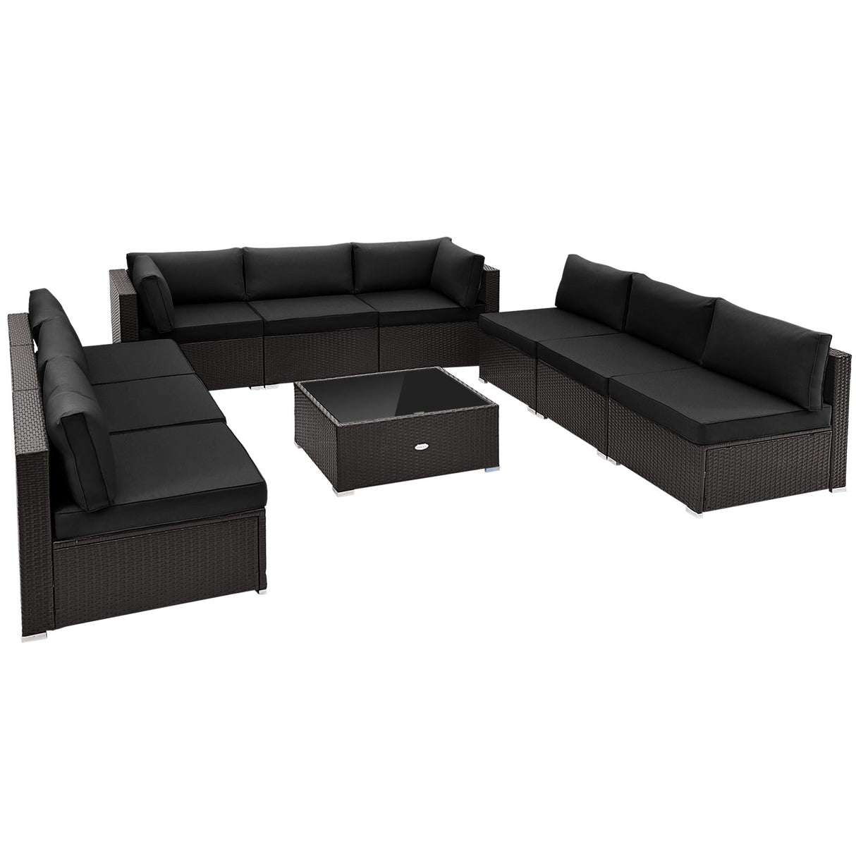 Juego de conversación de mimbre para exterior de 10 piezas con cojines de asiento y respaldo