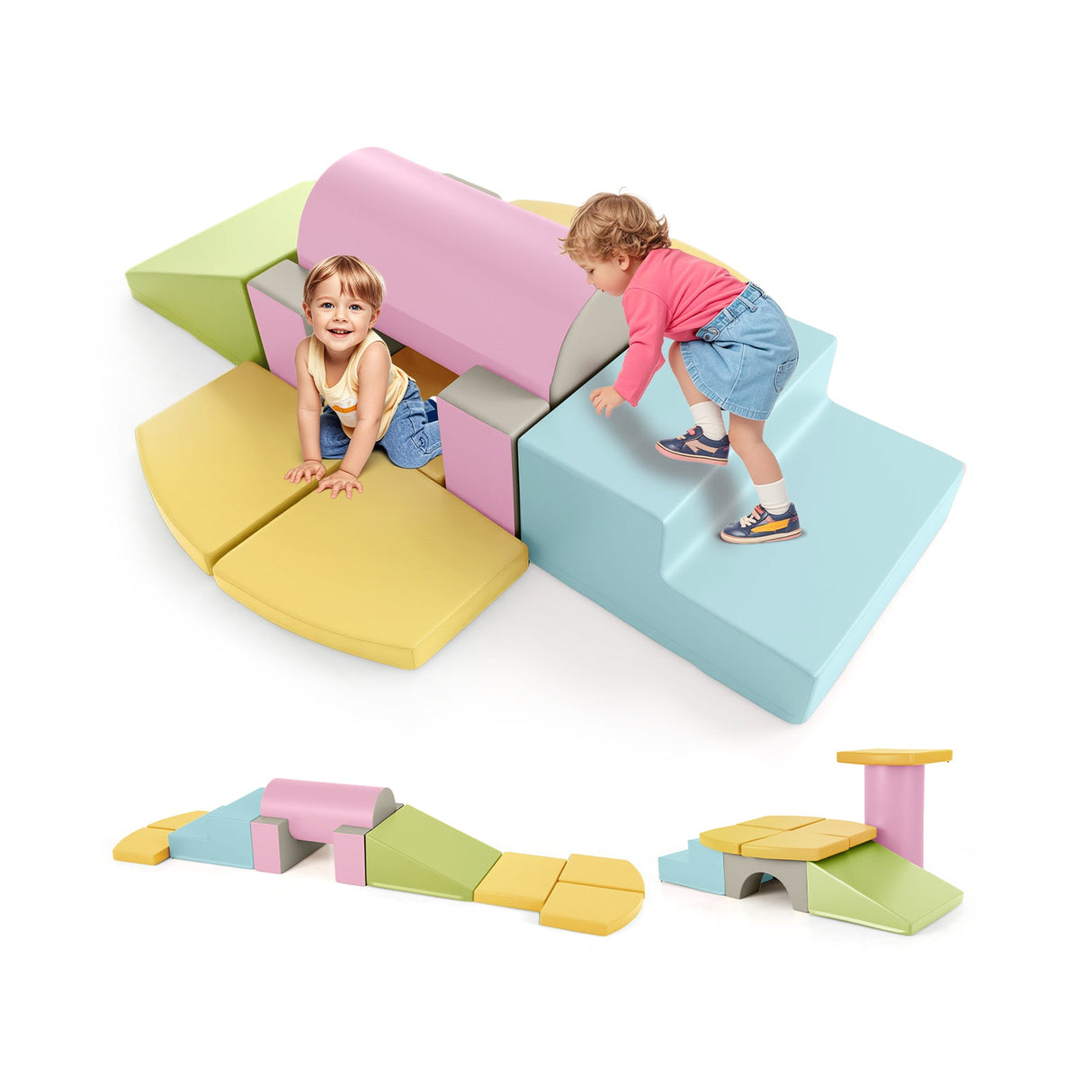 Juego de 10 piezas de bloques de construcción de espuma suave de piel sintética para trepar para niños pequeños