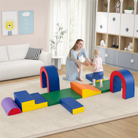 10 piezas de bloques de espuma para escalar, gimnasio de juegos de cuero PU suave, estructuras ligeras para trepar para bebés - Multicolor