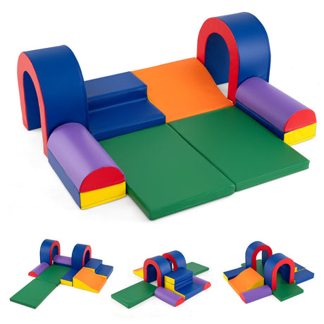 10 piezas de bloques de espuma para escalar, gimnasio de juegos de cuero PU suave, estructuras ligeras para trepar para bebés - Multicolor