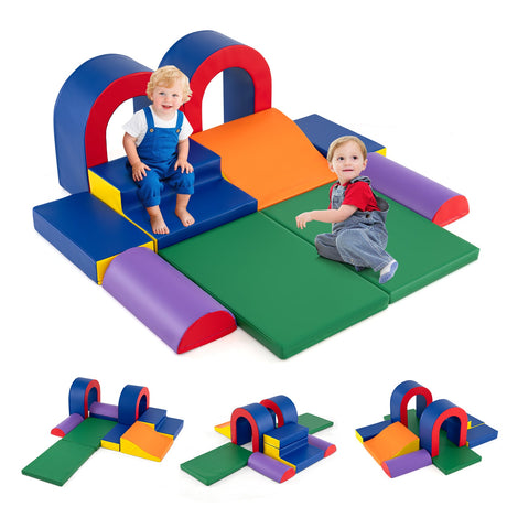 10 piezas de bloques de espuma para escalar, gimnasio de juegos de cuero PU suave, estructuras ligeras para trepar para bebés - Multicolor