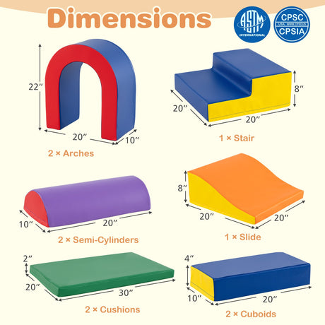 10 piezas de bloques de espuma para escalar, gimnasio de juegos de cuero PU suave, estructuras ligeras para trepar para bebés - Multicolor