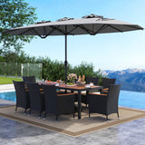 Juego de comedor para exteriores de 10 piezas con sombrilla doble de 4.5 metros