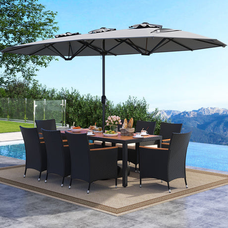 Juego de comedor para exteriores de 10 piezas con sombrilla doble de 4.5 metros